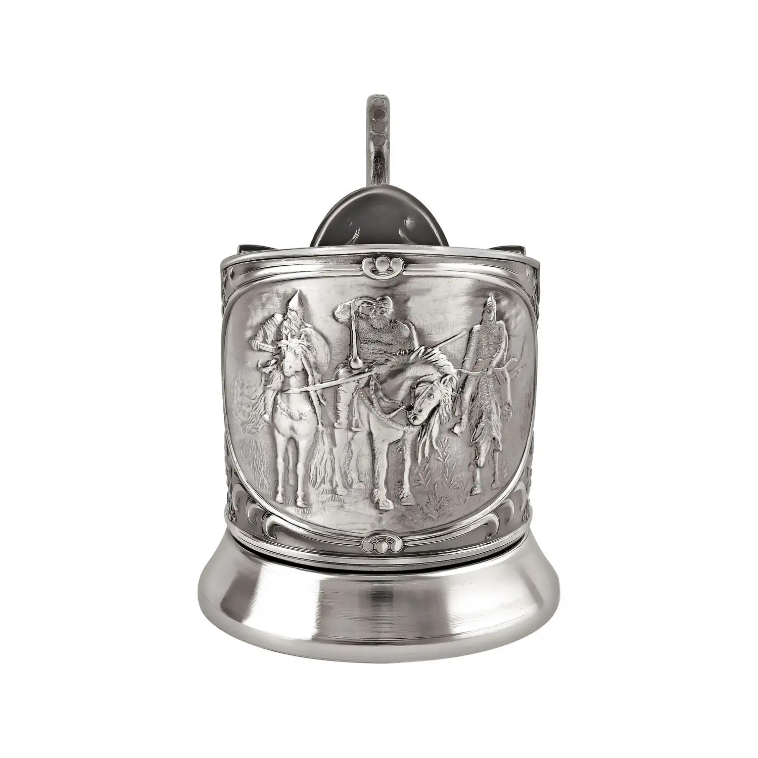 Подстаканник  никелированный с чернением  "Три Богатыря" УЦЕНЕННЫЙ ТОВАР