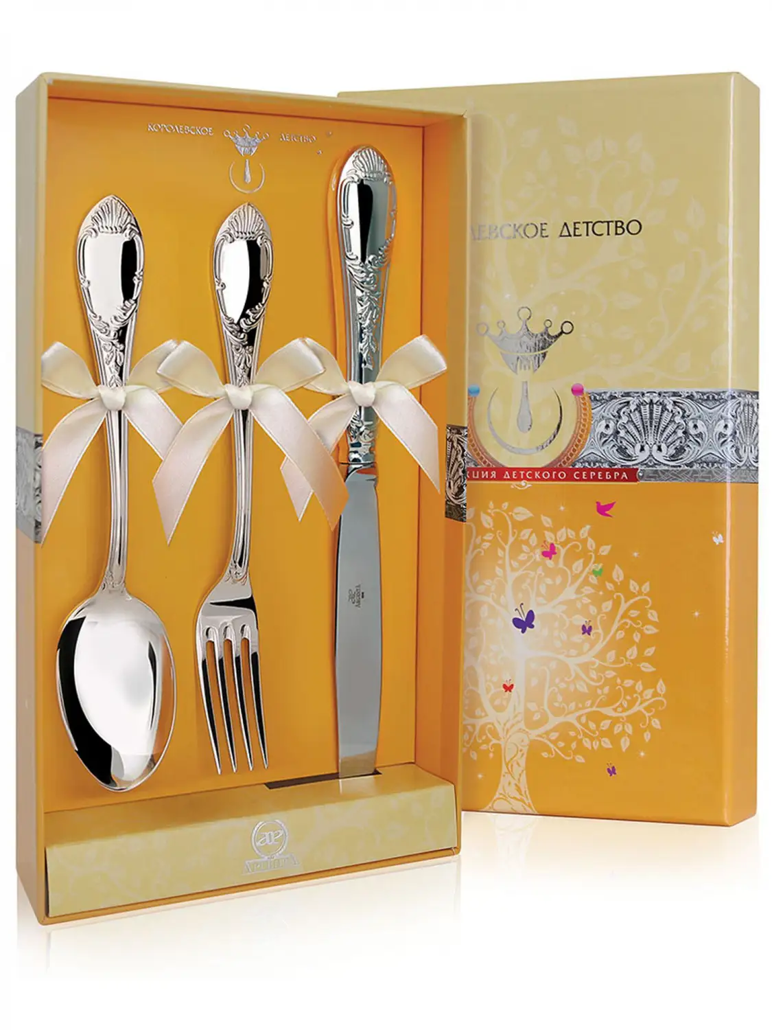 Набор десертный Престиж: вилка, ложка, нож (Серебро 925) набор десертный престиж вилка ложка нож чайная ложка набор на 6 персон серебро 925