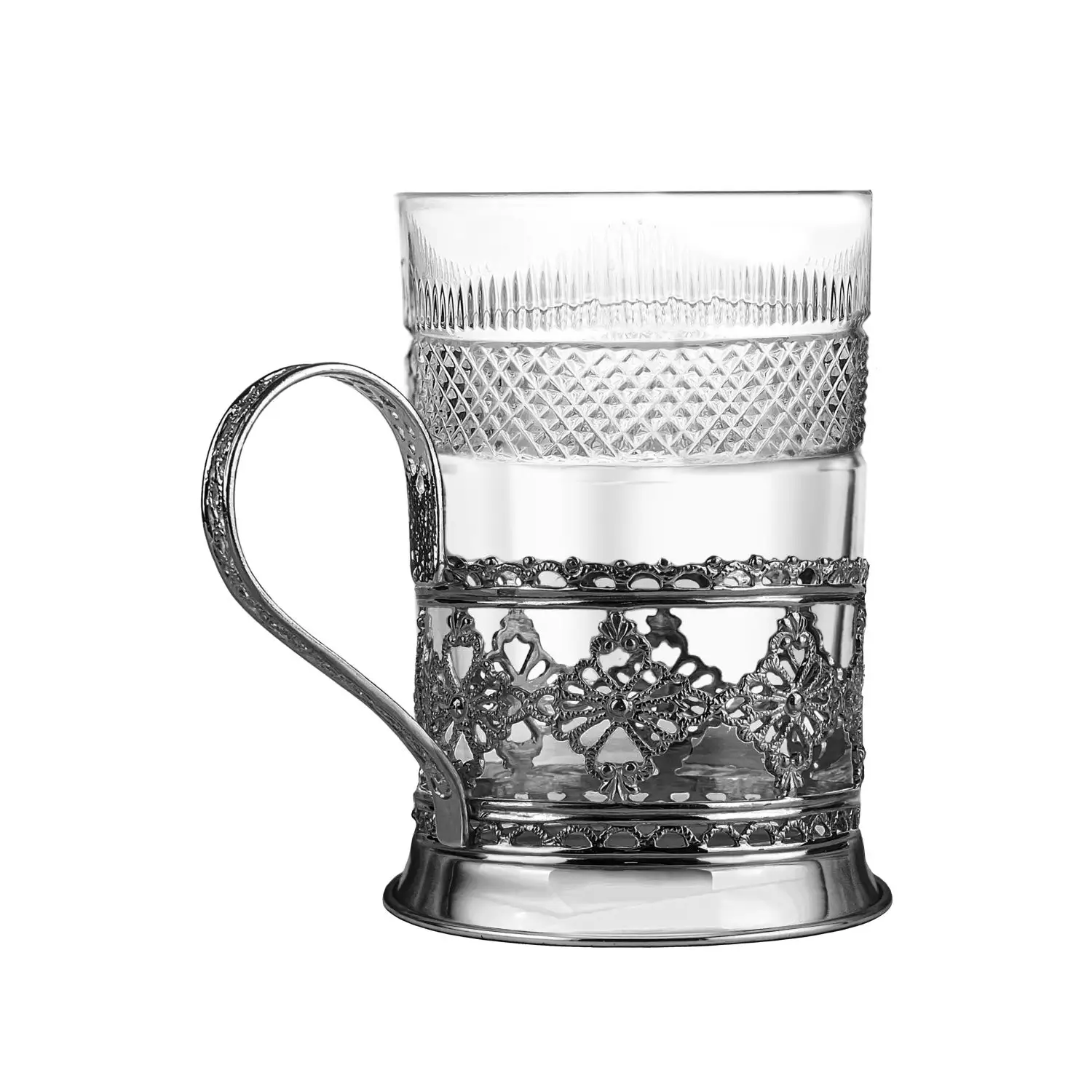 Фото Набор для чая  "Ажур": ложка, стакан, подстаканник посеребренный с чернением №2