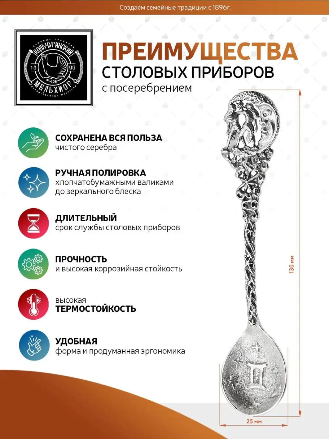 Ложка чайная "Зодиак-Близнецы" латунь посеребренная с чернением