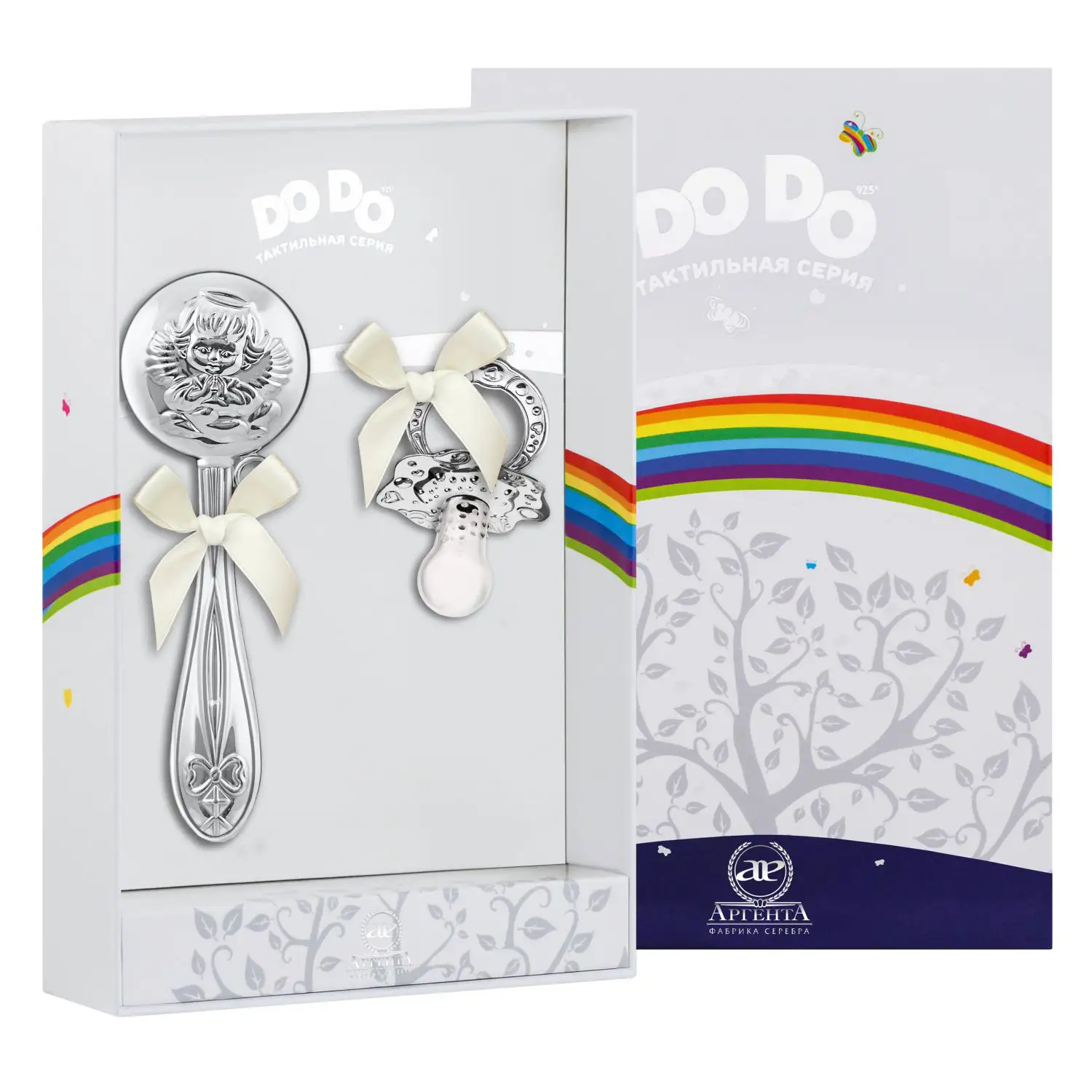 Набор для малышей DODO Ангел: погремушка и сувенир-пустышка (Серебро 925) набор для малышей dodo мишка малышка кружка погремушка сувенир пустышка серебро 925