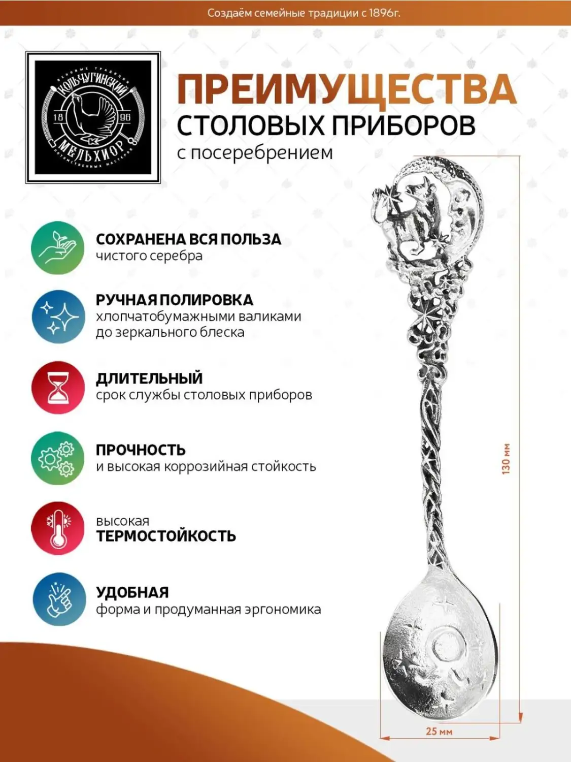 Ложка чайная "Зодиак-Телец" латунь посеребренная с чернением 