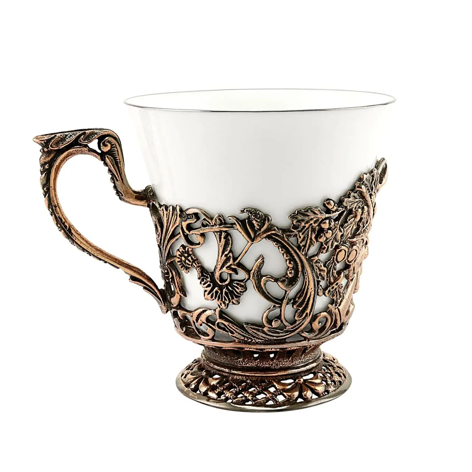 Набор чашек чайных "Охотничья" медный с чернением 2 предмета (чашка+ложка)