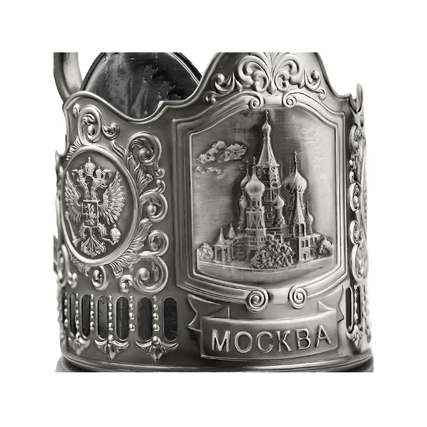 Подстаканник  никелированный с чернением  '"Храм Василия Блаженного" УЦЕНЕННЫЙ ТОВАР