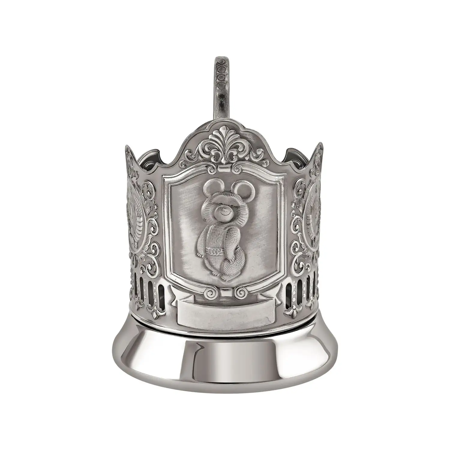 Фото Набор для чая "Олимпийский мишка" 2 герба СССР никелированный с чернением №2