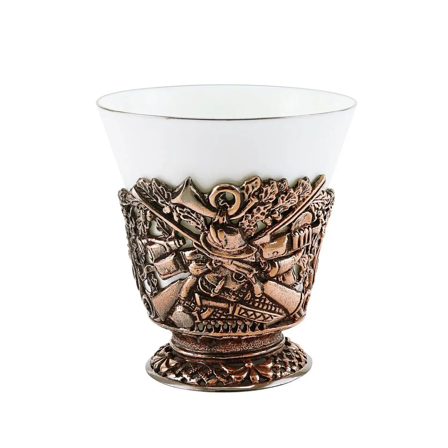 Набор чашек чайных "Охотничья" медный с чернением 2 предмета (чашка+ложка)