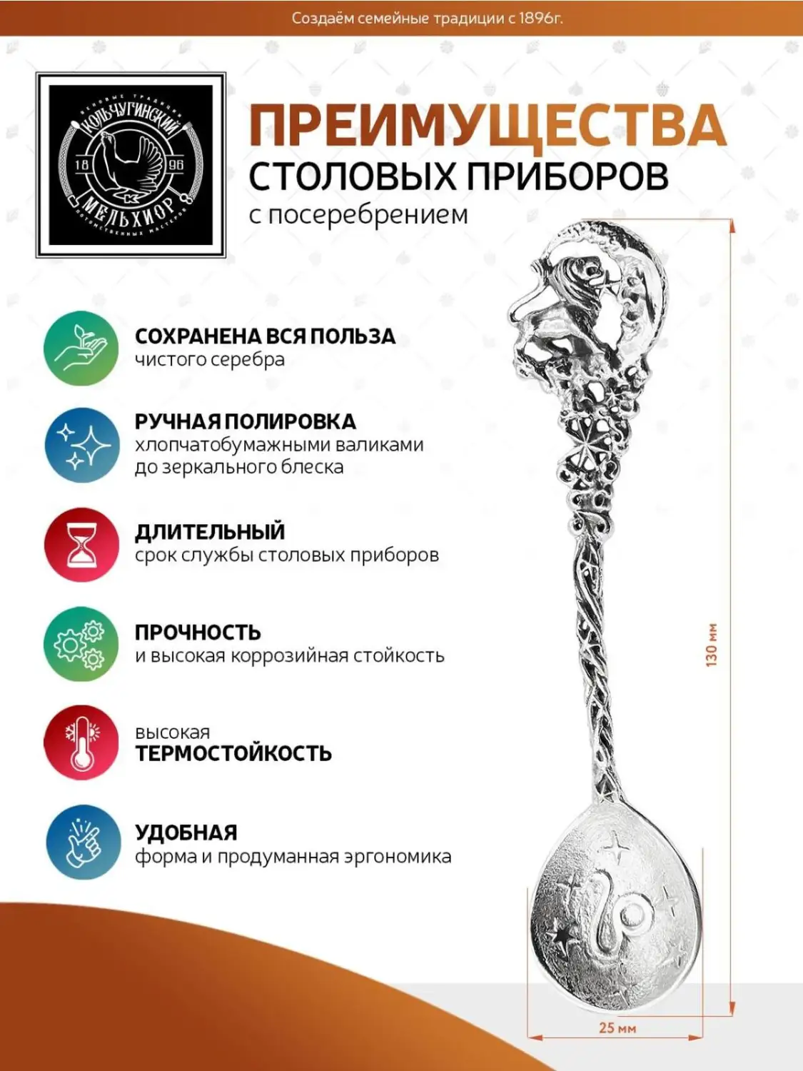 Ложка чайная "Зодиак-Лев" латунь посеребренная с чернением 