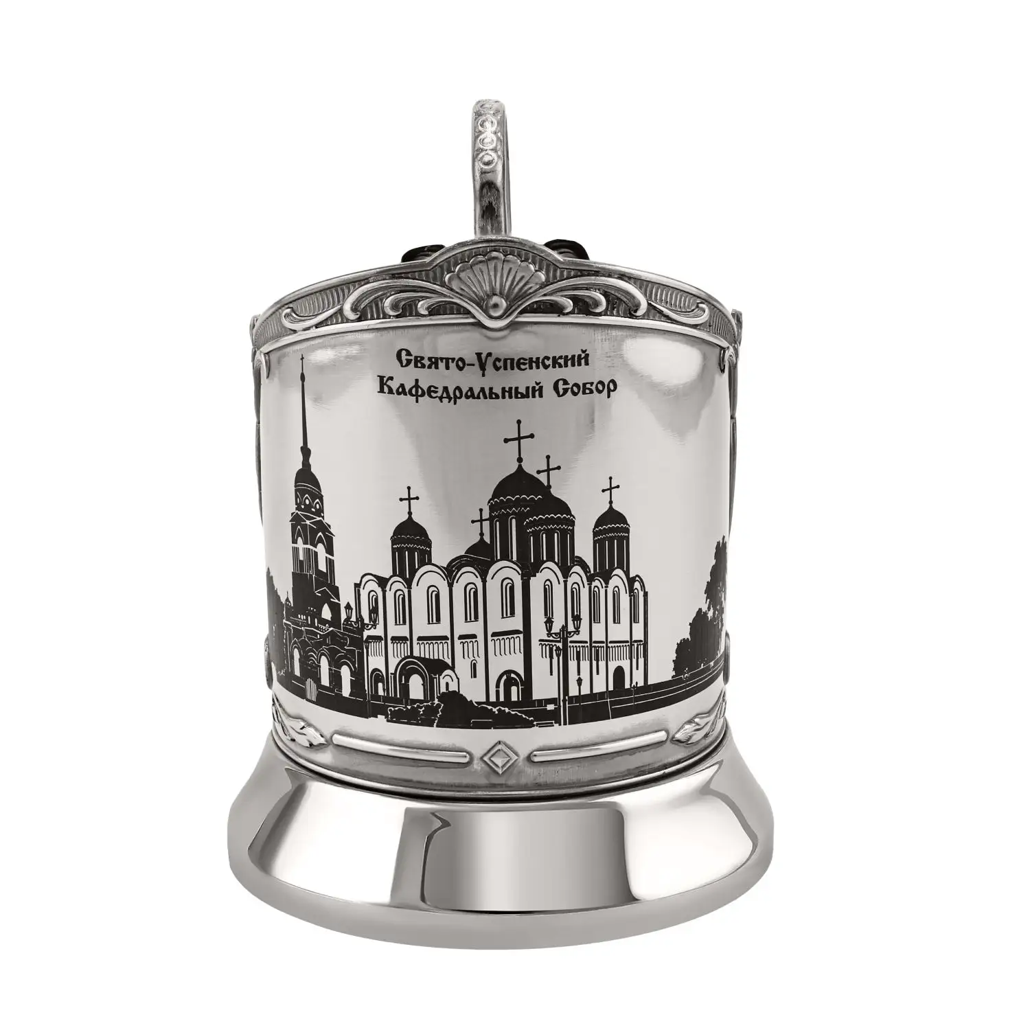 Набор для чая никелированный с чернением с лазерной гравировкой  "Свято-Успенский собор"