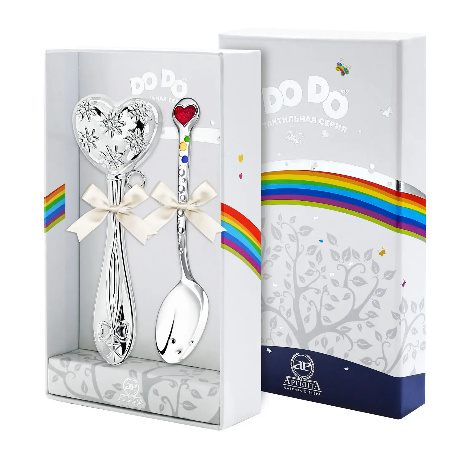 Набор для малышей DODO Сердечко: ложка и погремушка (Серебро 925) набор для малышей dodo мишка с бантом ложка и погремушка серебро 925