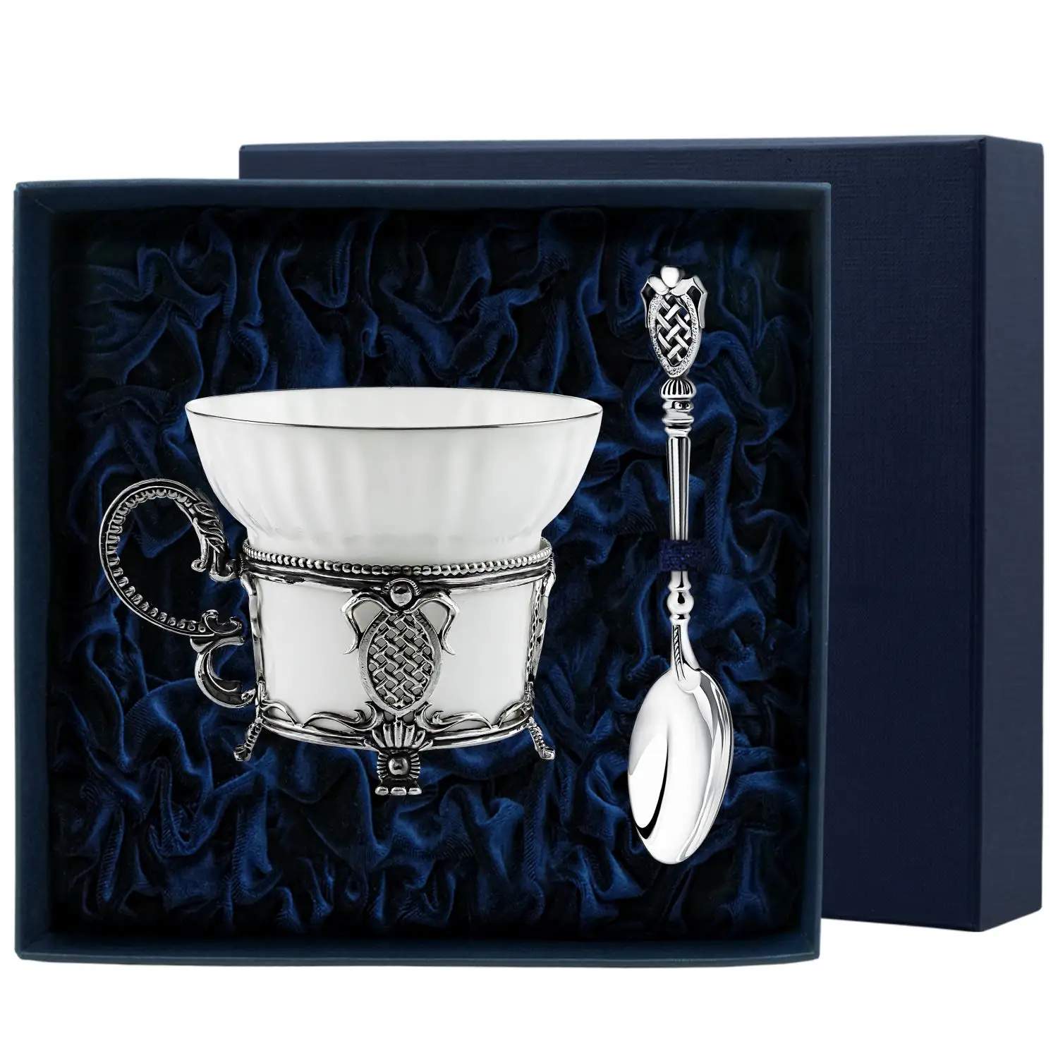 Набор чайная чашка Меценат новая: ложка, чашка (Серебро 925)