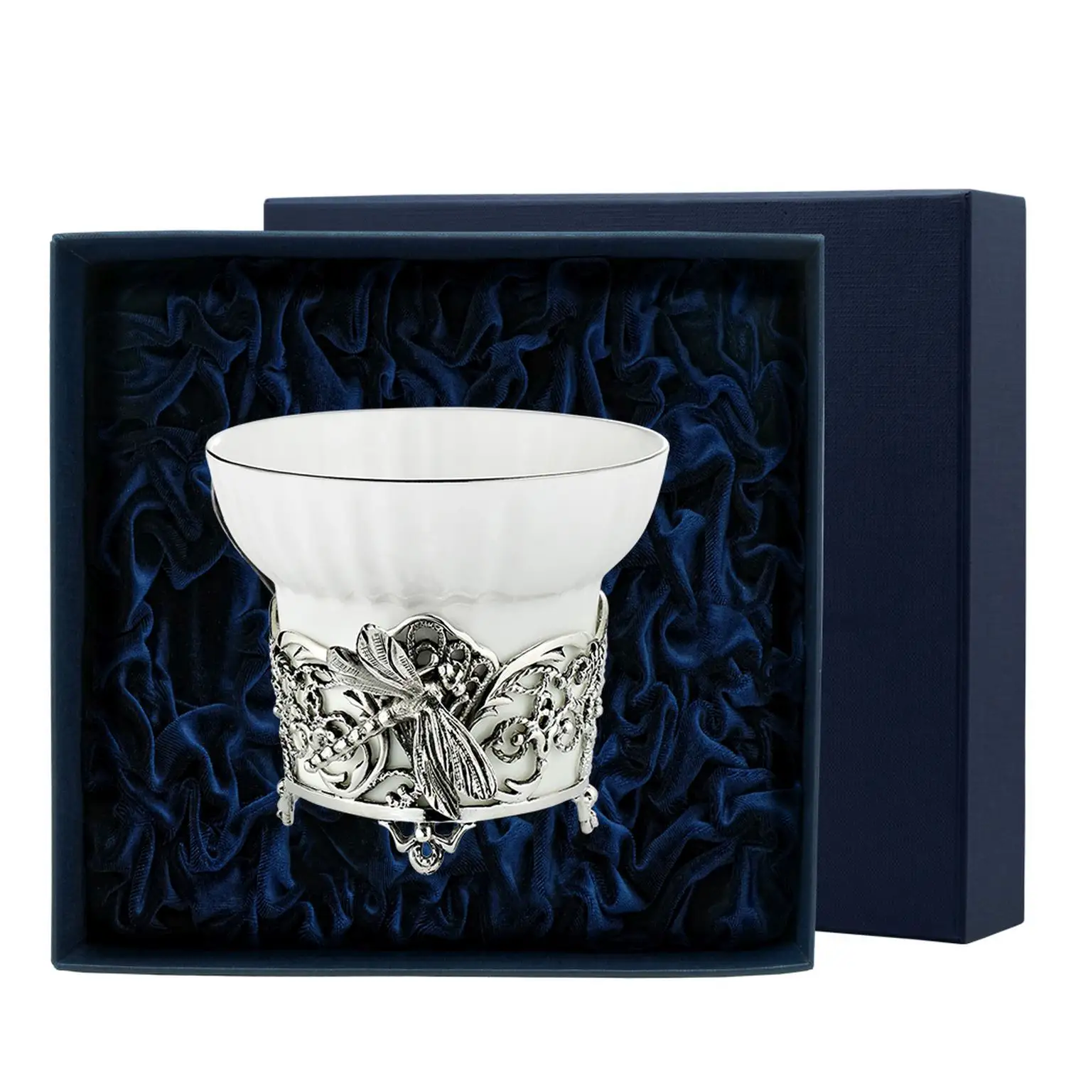 Чашка чайная Стрекоза с чернением (Серебро 925) чайная чашка летняя стрекоза из янтаря с ложечкой серебро