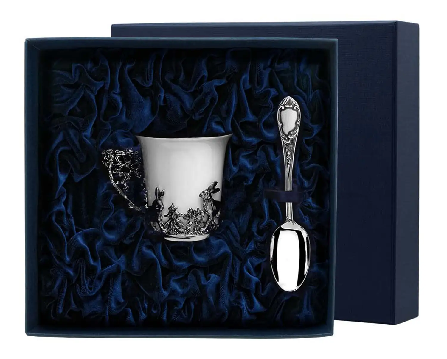 Набор кофейная чашка Зайцы: ложка, чашка (Серебро 925) набор чашка кофейная листопад ложка из серебра