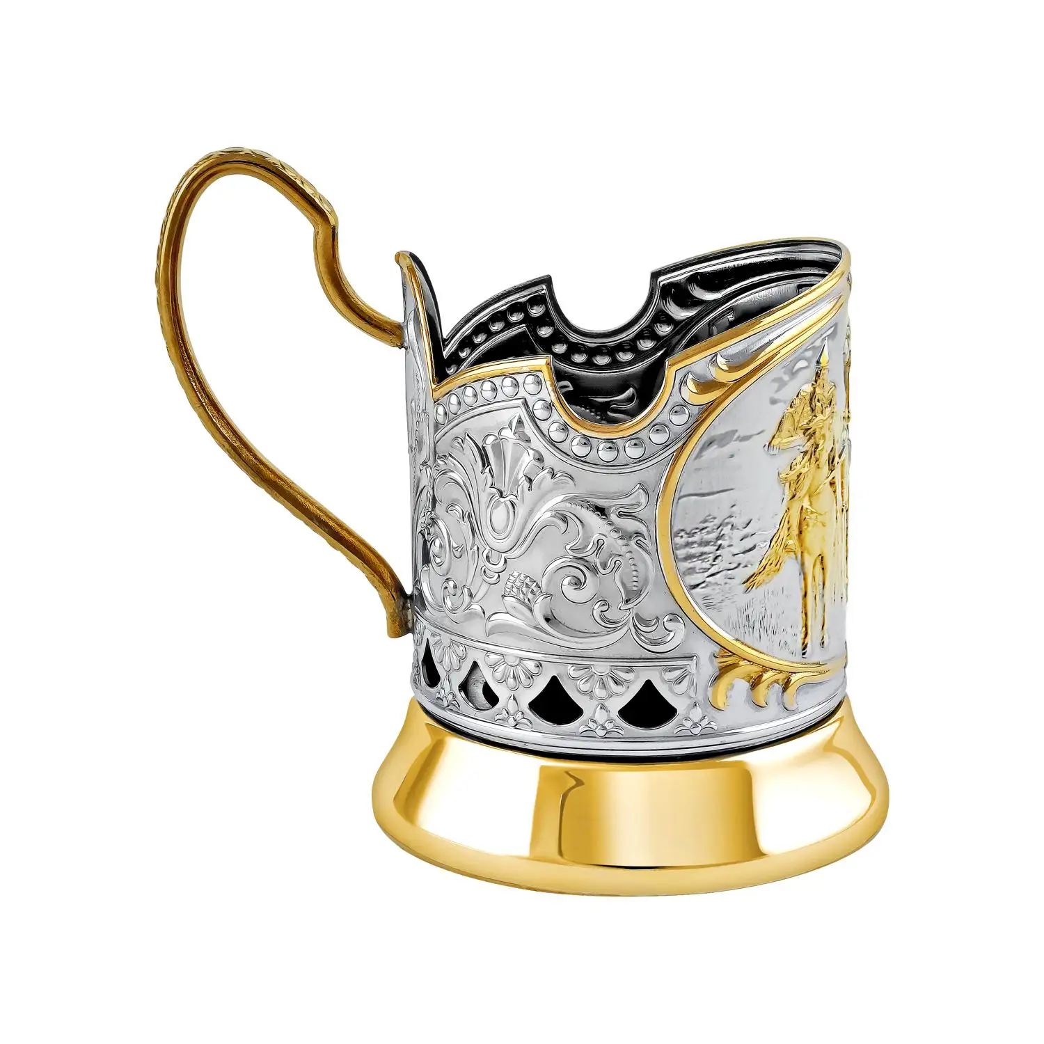 Фото Набор для чая  никелированный с позолотой  "Три богатыря" №4