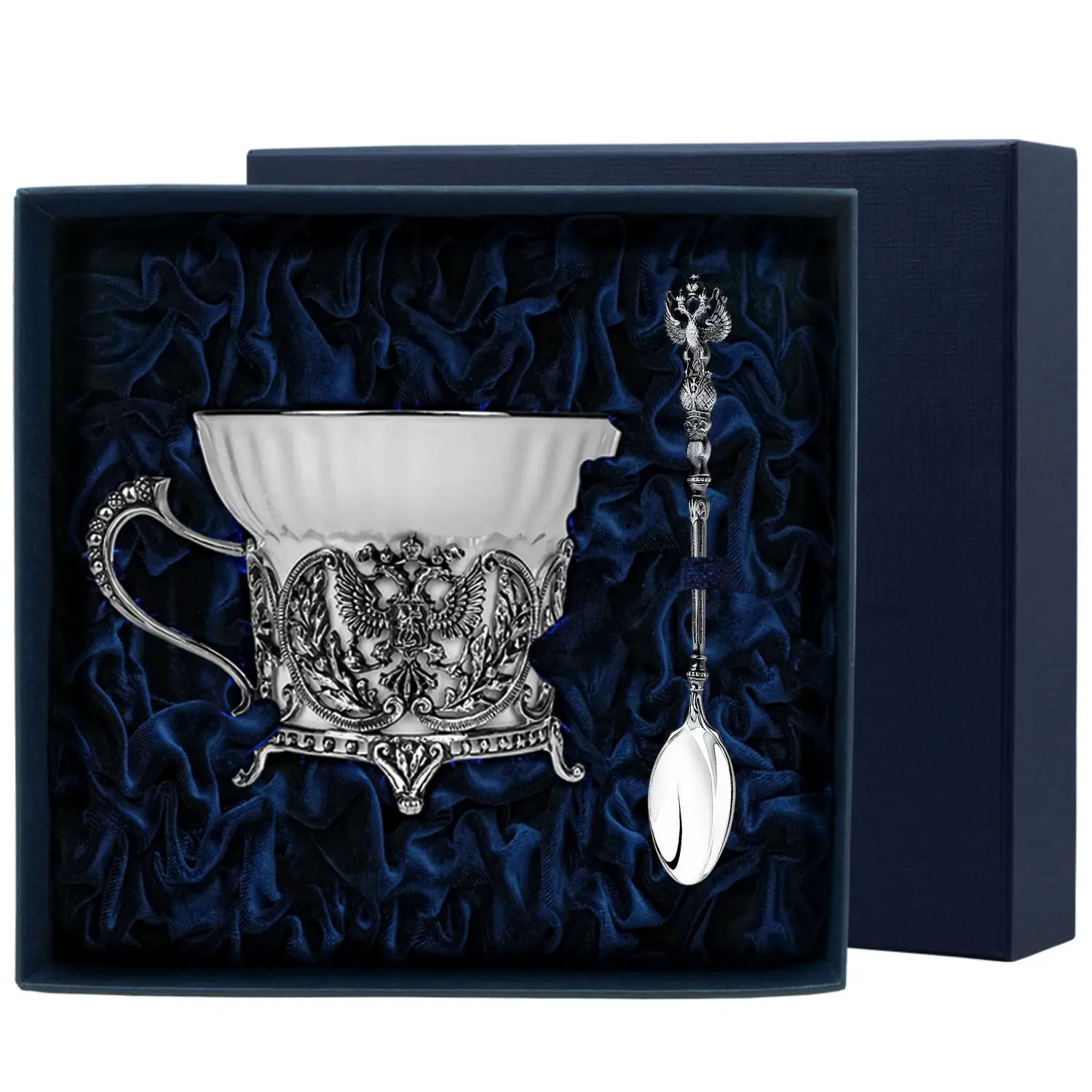 Набор чайная чашка Герб: ложка, чашка (Серебро 925) набор чайная чашка санкт петербург ложка чашка серебро 925
