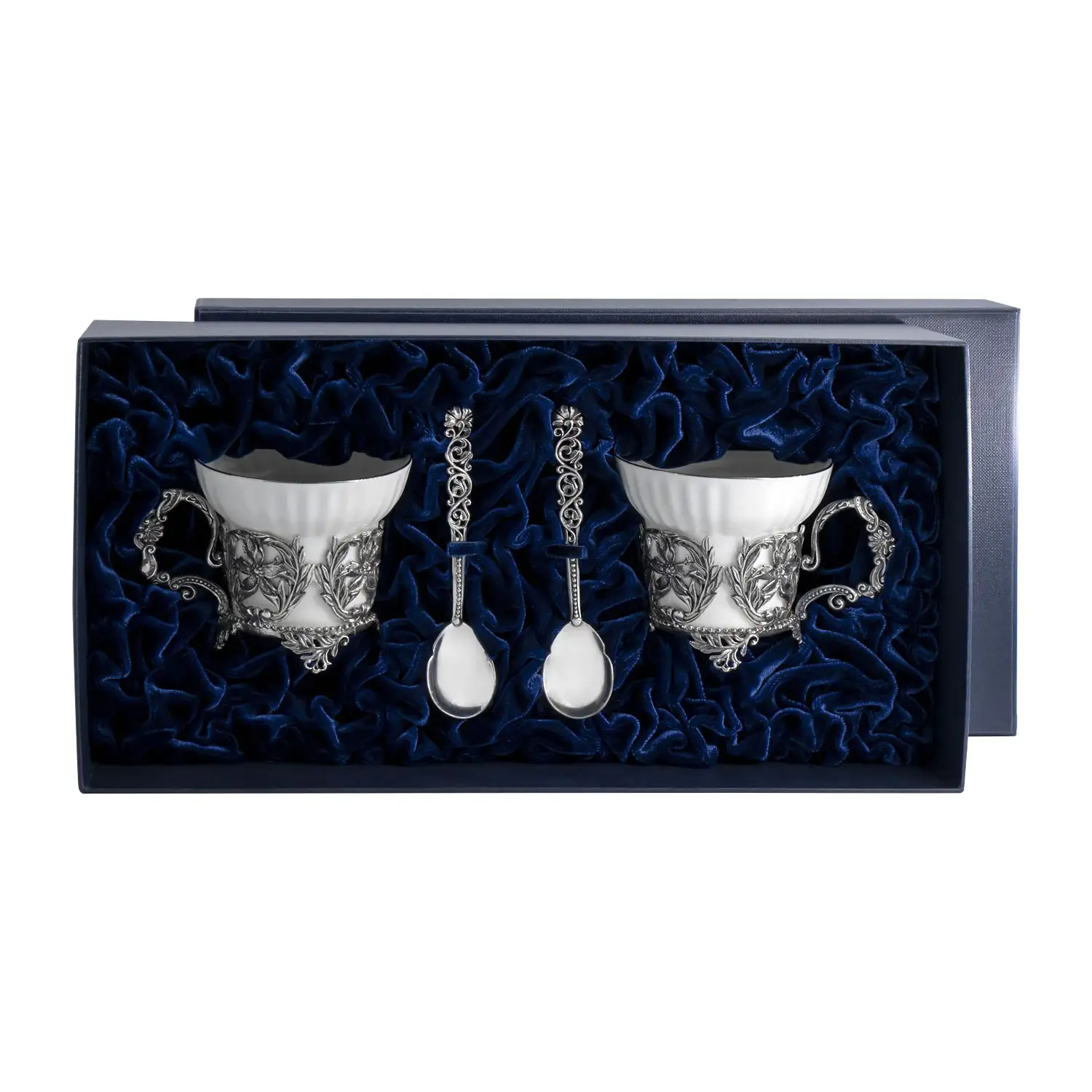 Набор чайных чашек Симфония: ложка, чашка (Серебро 925) набор чайных чашек витая ложка чашка серебро 925