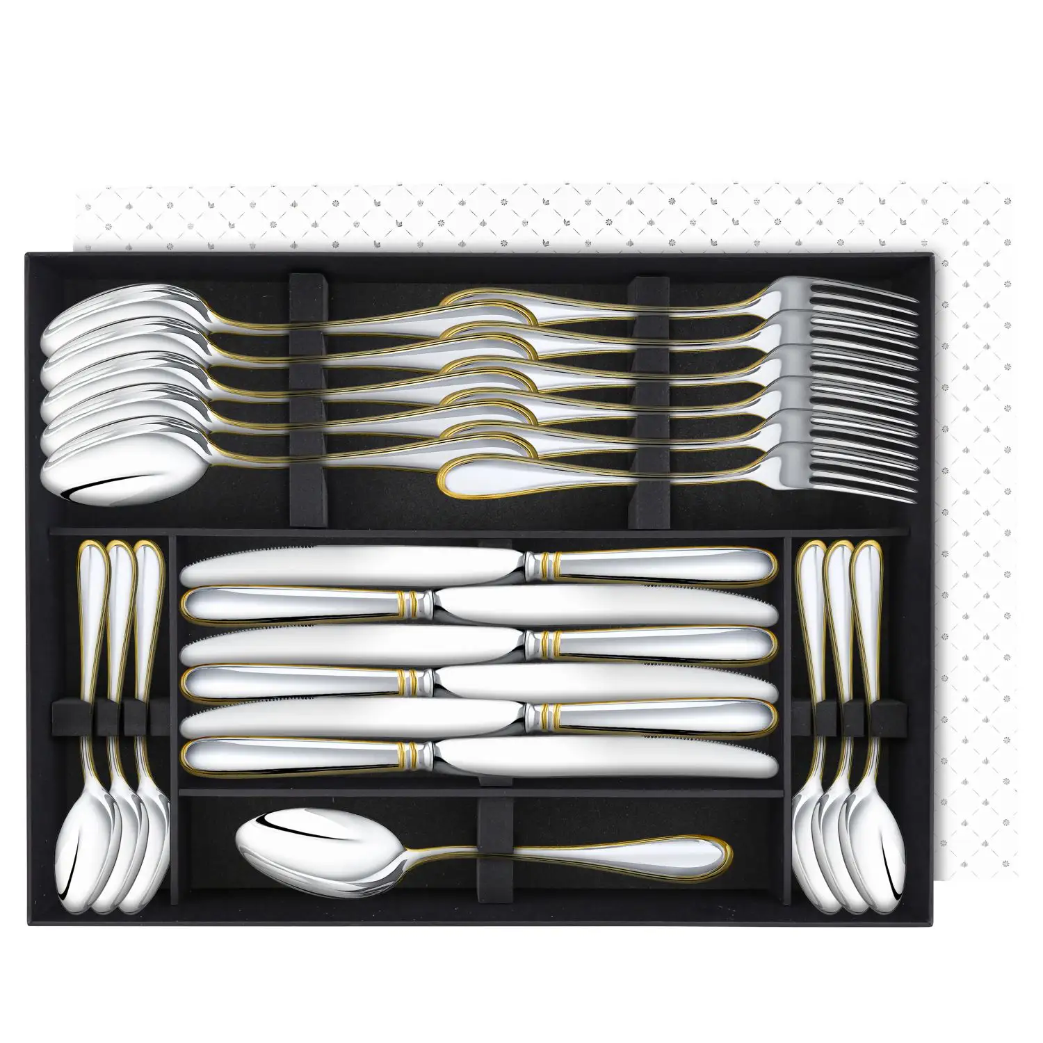 Набор столовый Капелька: вилка, ложка, нож, чайная ложка посеребренный с позолотой, на 6 персон