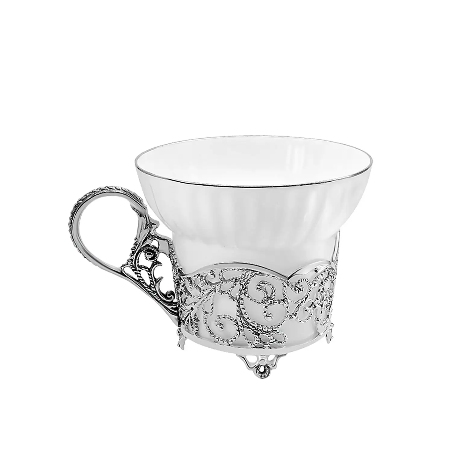 Фото Набор чайных чашек "Кружевные узоры": ложка, чашка (Серебро 925) №3