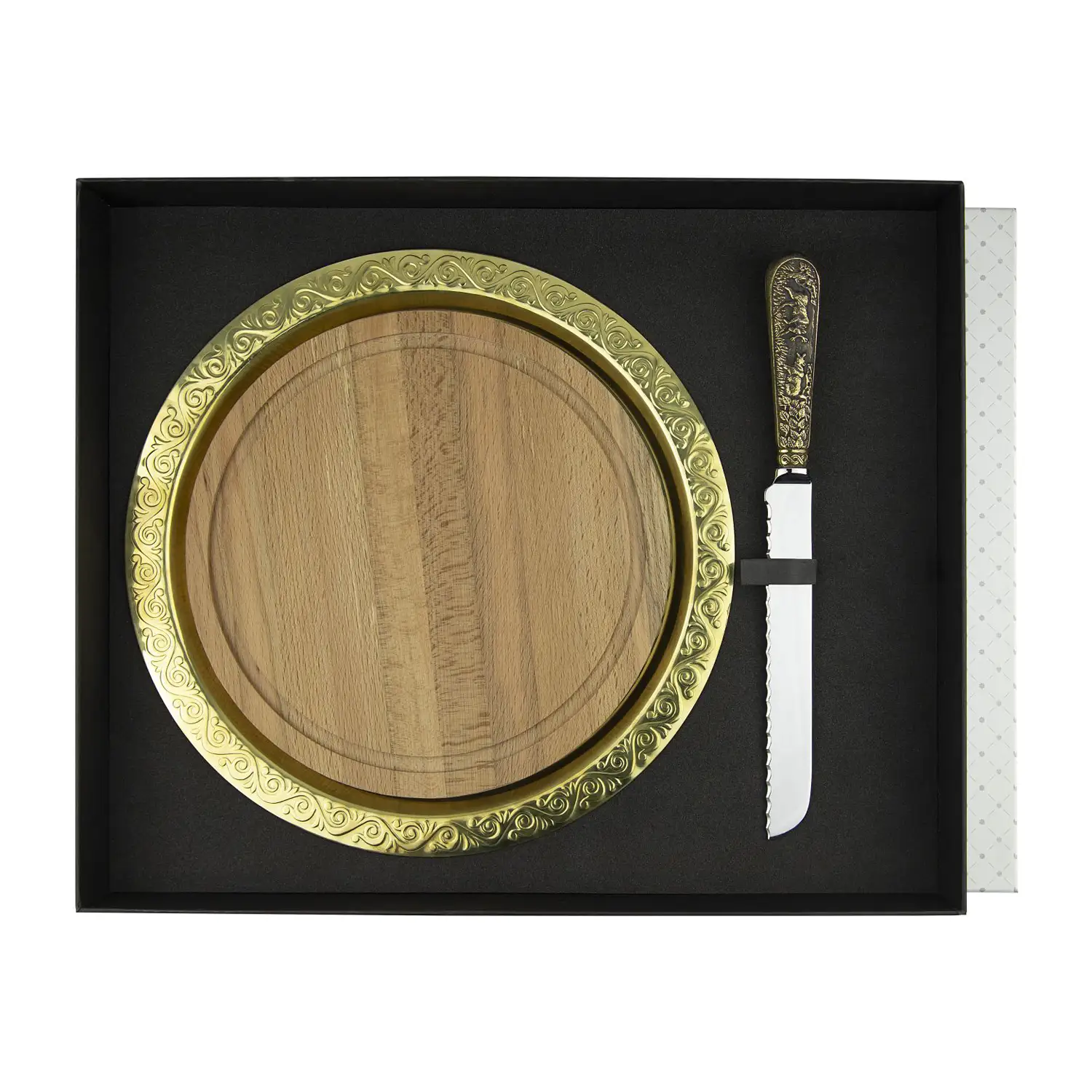 Набор для хлеба Лось: доска, нож, поднос латунный с чернением набор для сыра лось доска нож поднос шпажка посеребренный с чернением