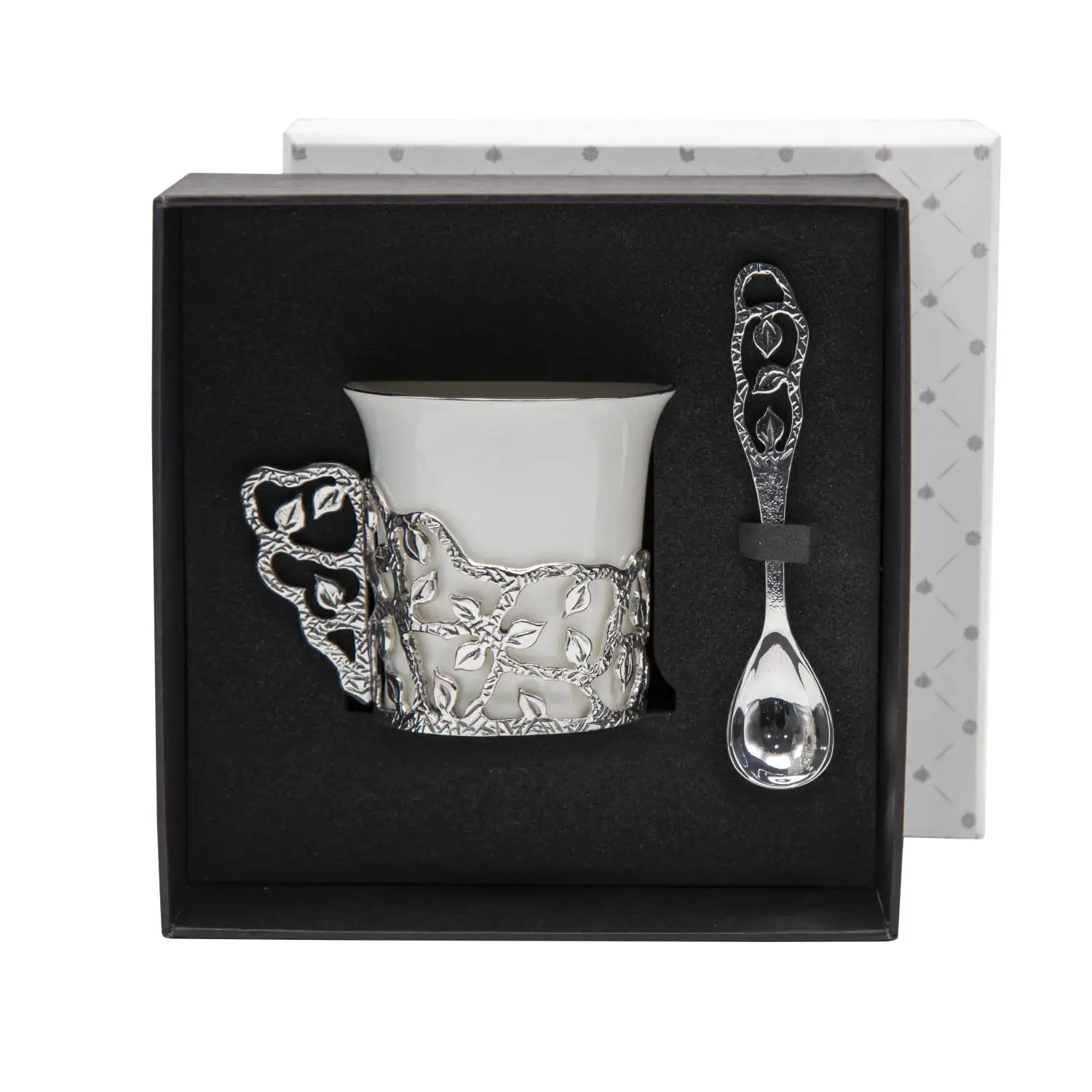 Набор чашек кофейных Листопад посеребренный с чернением 2 предмета с ложками набор чашек кофейных витая ложки из серебра 4 предмета