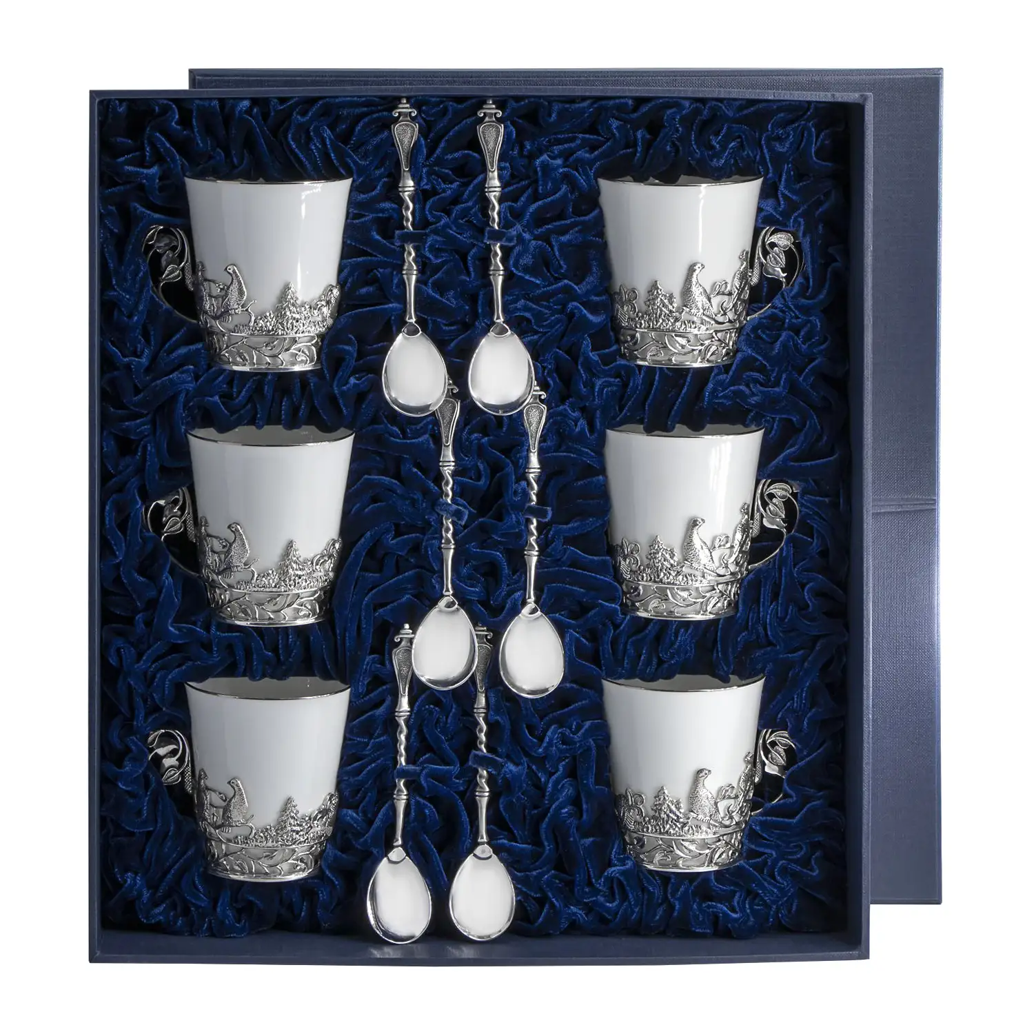 Набор чайных чашек Тетерев: ложка, чашка (Серебро 925) набор чайных чашек симфония ложка чашка серебро 925