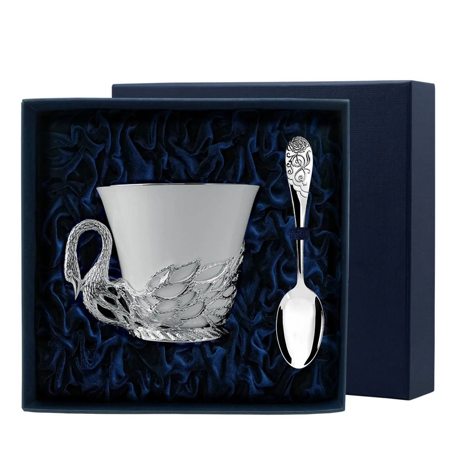 Набор чайная чашка Лебедь: ложка, чашка (Серебро 925) набор чайная чашка дятел ложка чашка серебро 925