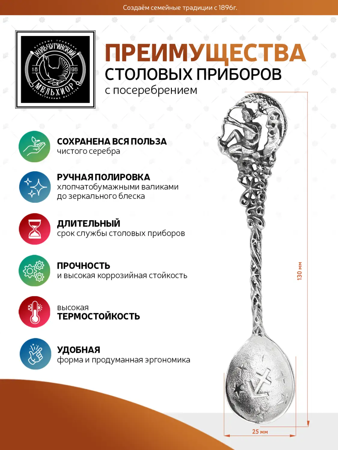 Ложка чайная "Зодиак-Стрелец" посеребренная с чернением