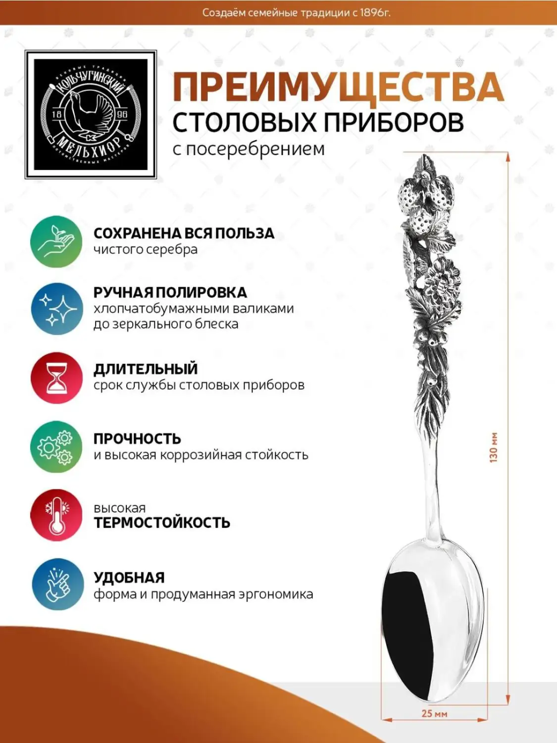 Ложка чайная "Натюрморт" латунная посеребренная с чернением 