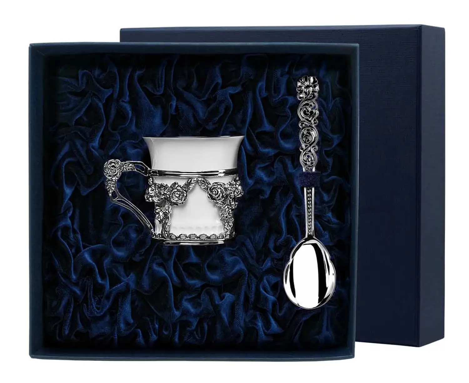 Набор кофейная чашка Роза: ложка, чашка (Серебро 925) набор чашка кофейная листопад ложка из серебра