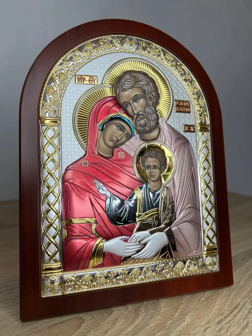 Икона арочная "Св. Семейство", красное дерево, эмаль 150х200