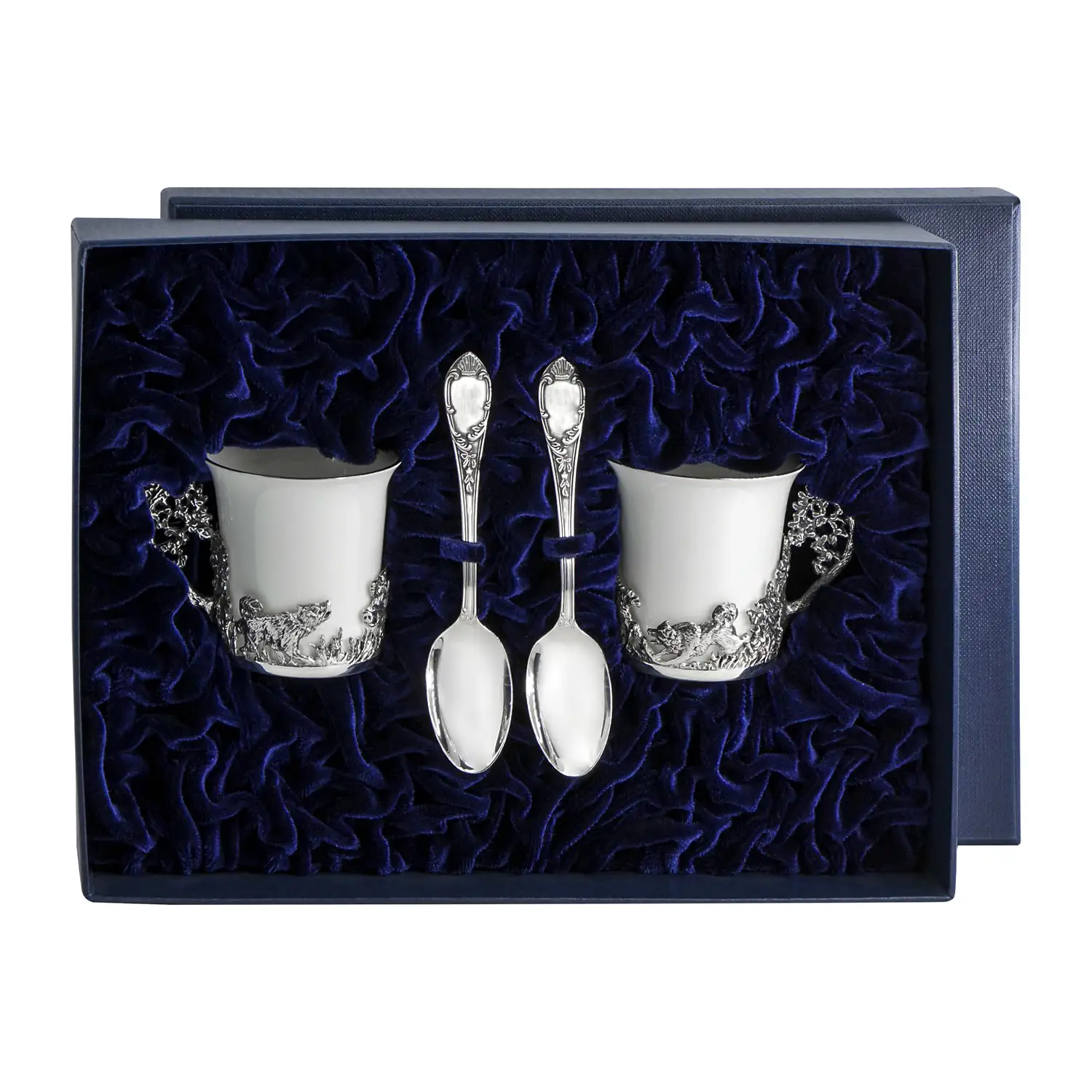 Набор кофейных чашек Кабан: ложка, чашка (Серебро 925) набор кофейных чашек сердечко ложка чашка серебро 925