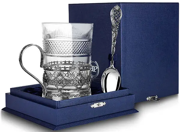 Набор для чая Ажур: ложка, стакан, подстаканник (Серебро 925) набор для чая ажур ложка стакан подстаканник посеребренный с чернением