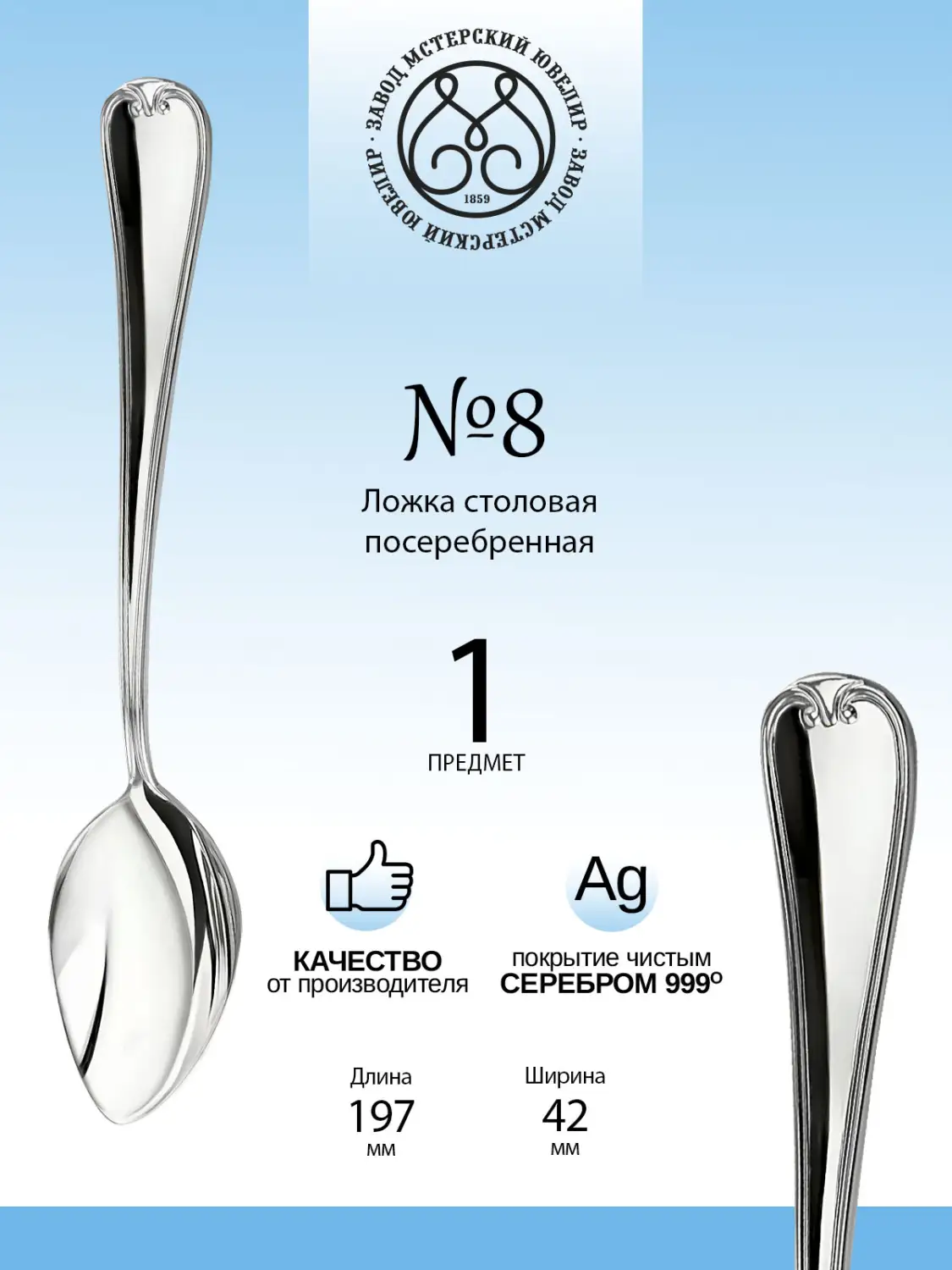 Ложка столовая №8 из мельхиора с посеребрением