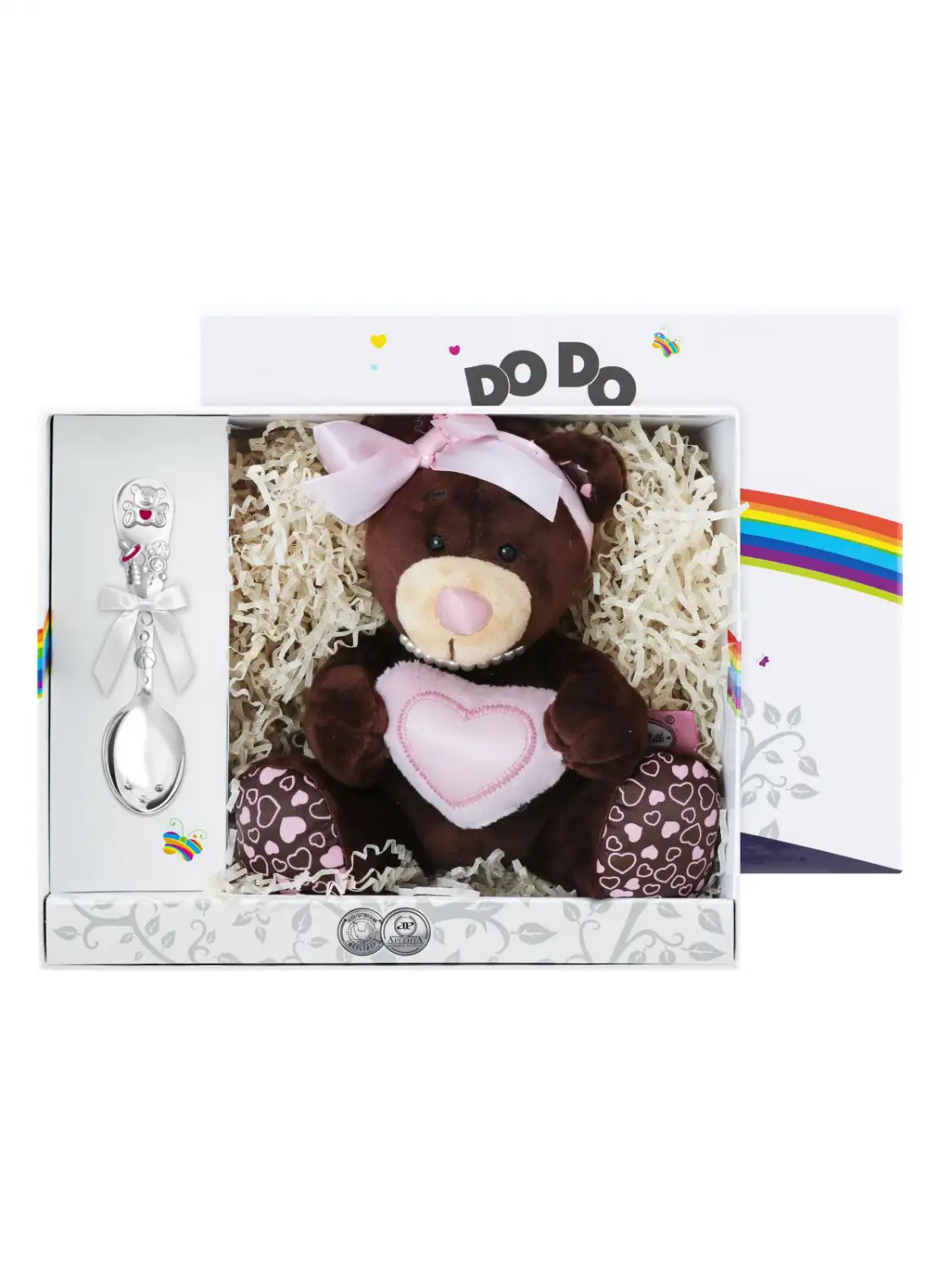 Набор детский Мишка: игрушка и ложка посеребренный с с эмалью, розовый набор детский зайка игрушка и ложка посеребренный с с эмалью