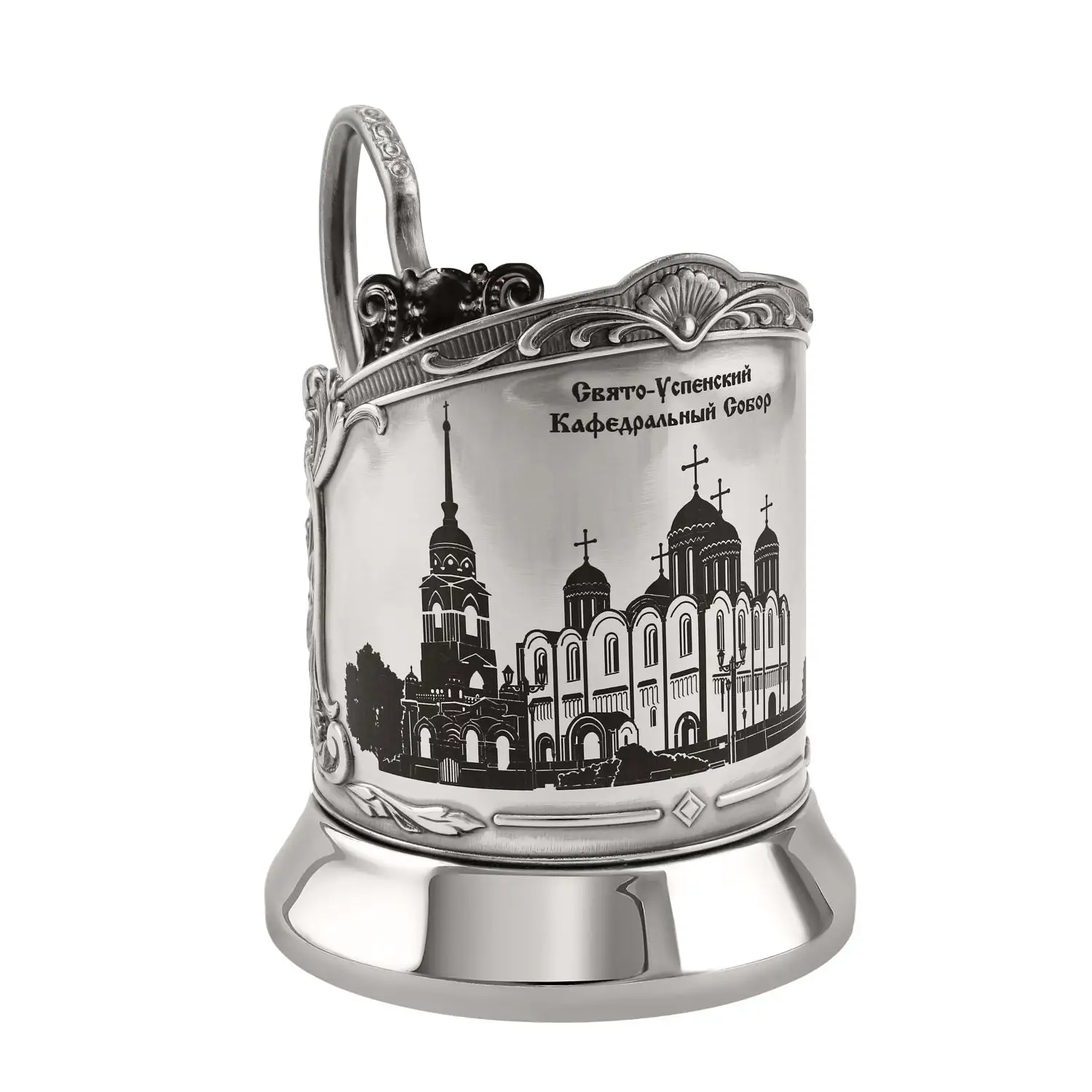 Фото Набор для чая никелированный с чернением с лазерной гравировкой  "Свято-Успенский собор" №5