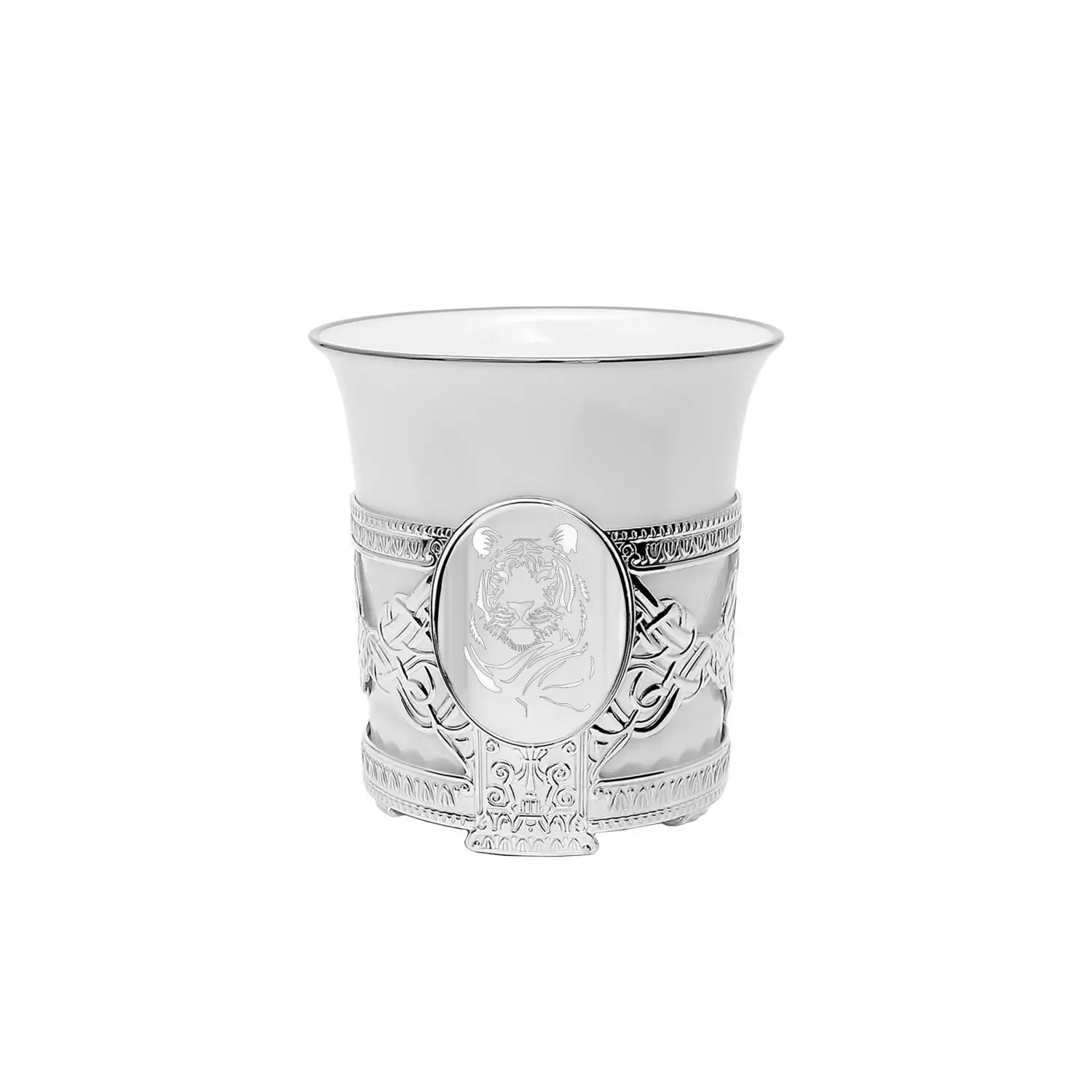 Набор  кофейный "Август-Октавиан" с логотипом "Тигр": ложка, чашка в футляре (Серебро 925)