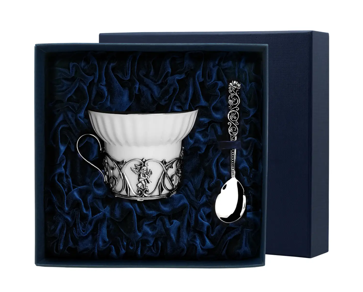 Набор чайная чашка Ангел: ложка, чашка (Серебро 925) набор чайная чашка император ложка чашка серебро 925