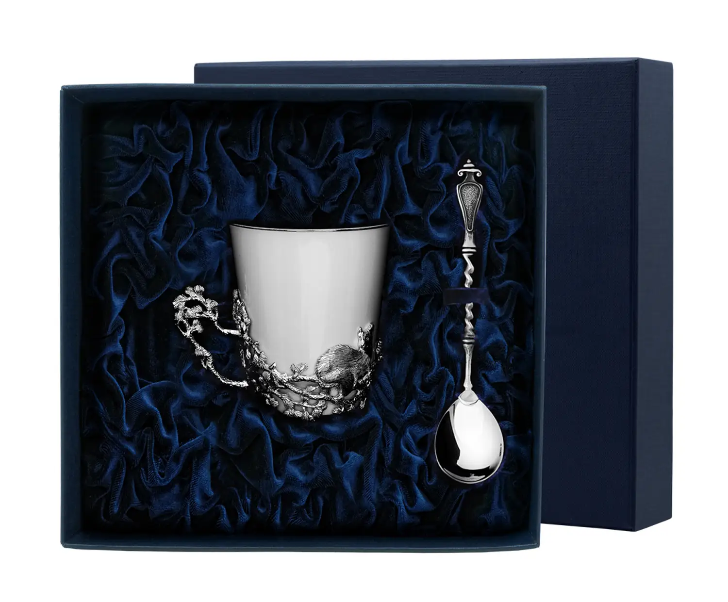 Набор чайная чашка Куница: ложка, чашка (Серебро 925) набор чайная чашка дятел ложка чашка серебро 925