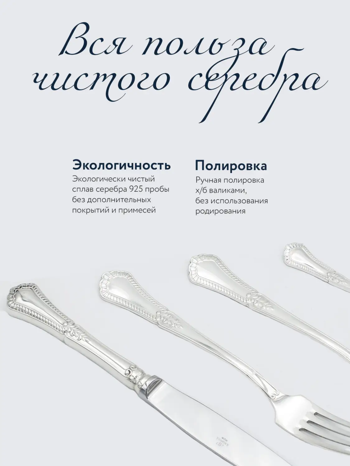 Набор столовый "Фаворит": ложка и чайная ложка. Набор на 1 персону. (Серебро 925)