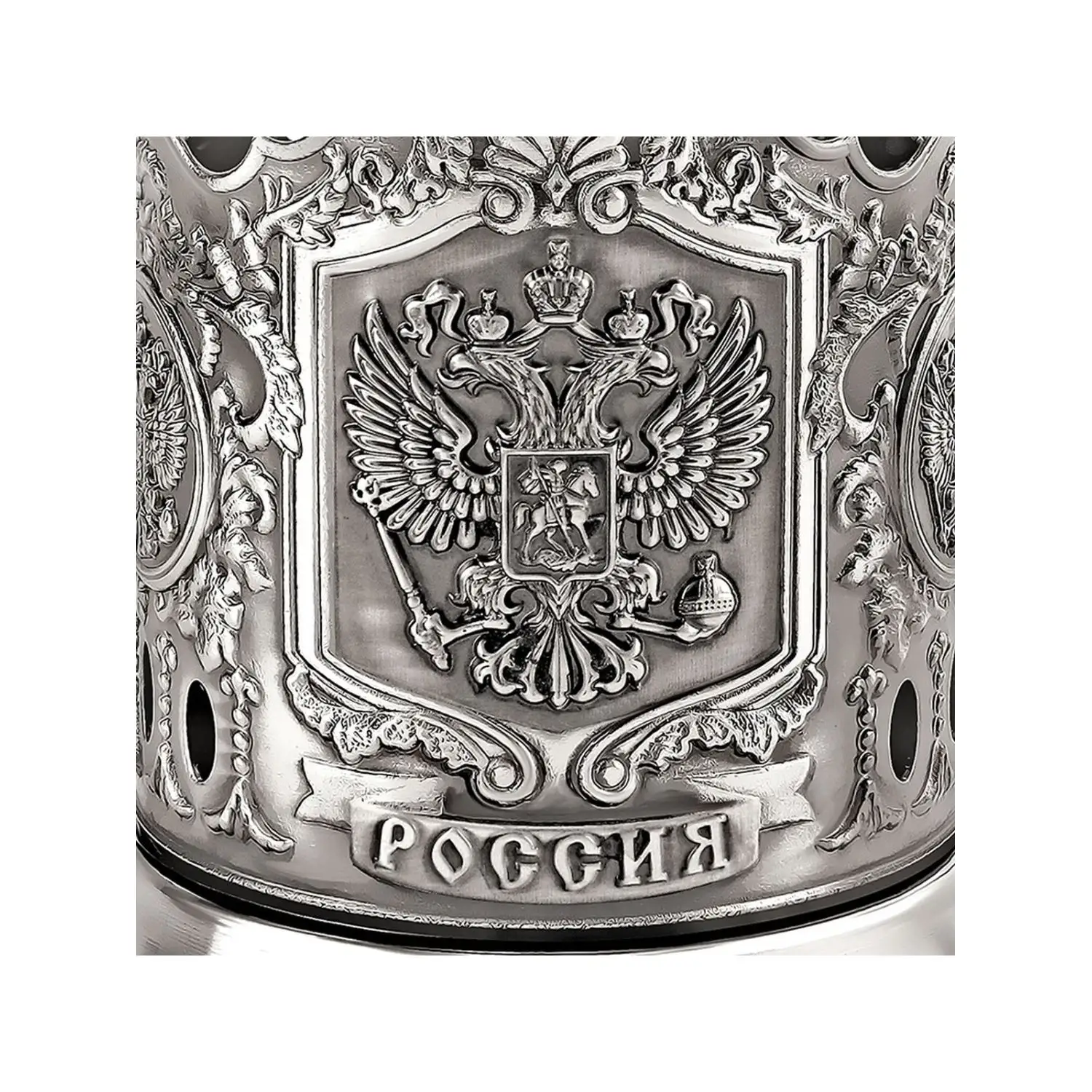 Подстаканник никелированный с чернением "Герб России"