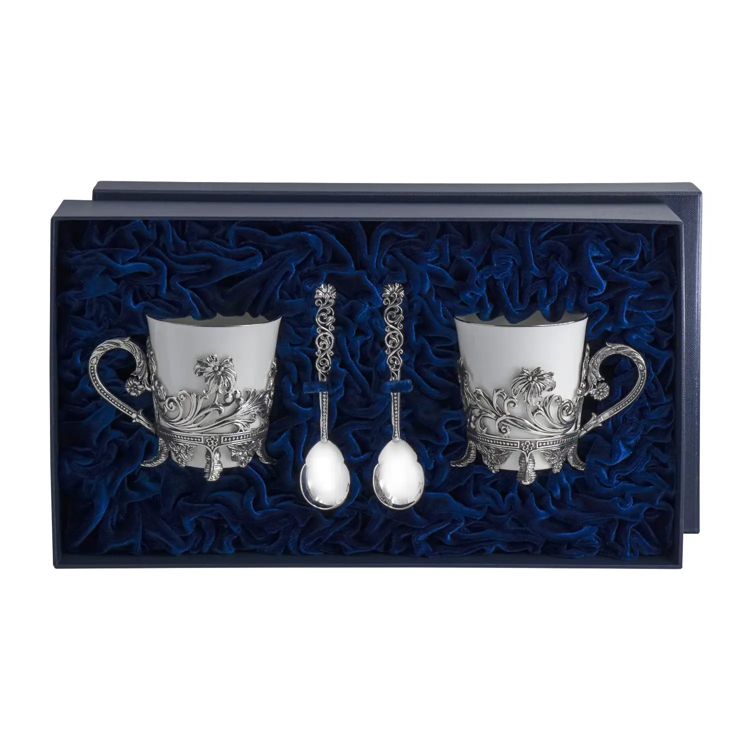 Набор чайных чашек Цветочная: ложка, чашка (Серебро 925) набор чайных чашек симфония ложка чашка серебро 925