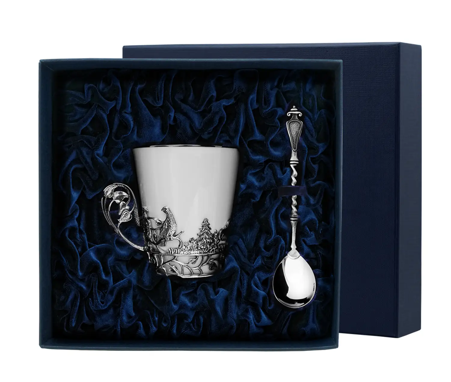 Набор чайная чашка Тетерев: ложка, чашка (Серебро 925) чашка чайная аргента тетерев серебро с ложкой с футляром