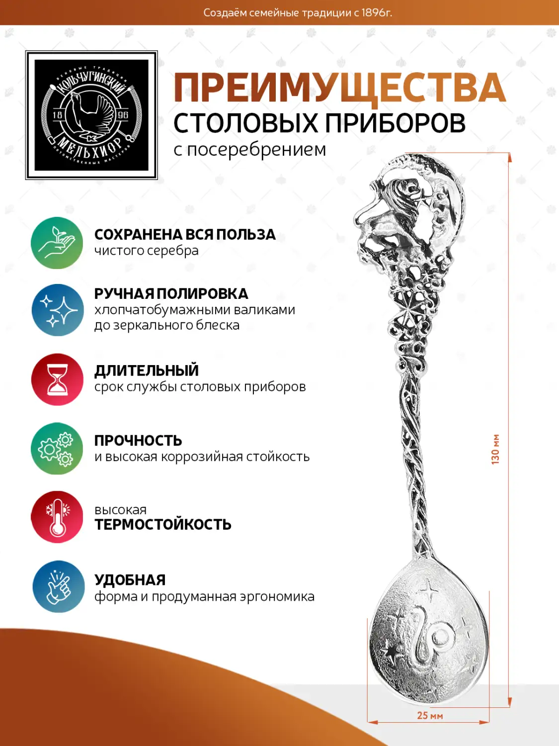 Ложка чайная "Зодиак-Лев" посеребренная с чернением