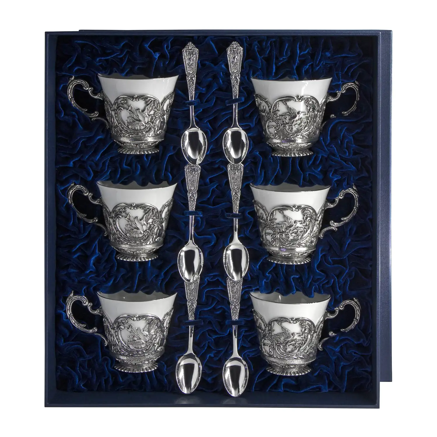 Набор чайных чашек Королевская охота: ложка, чашка (Серебро 925) набор чайная чашка королевская охота ложка чашка серебро 925