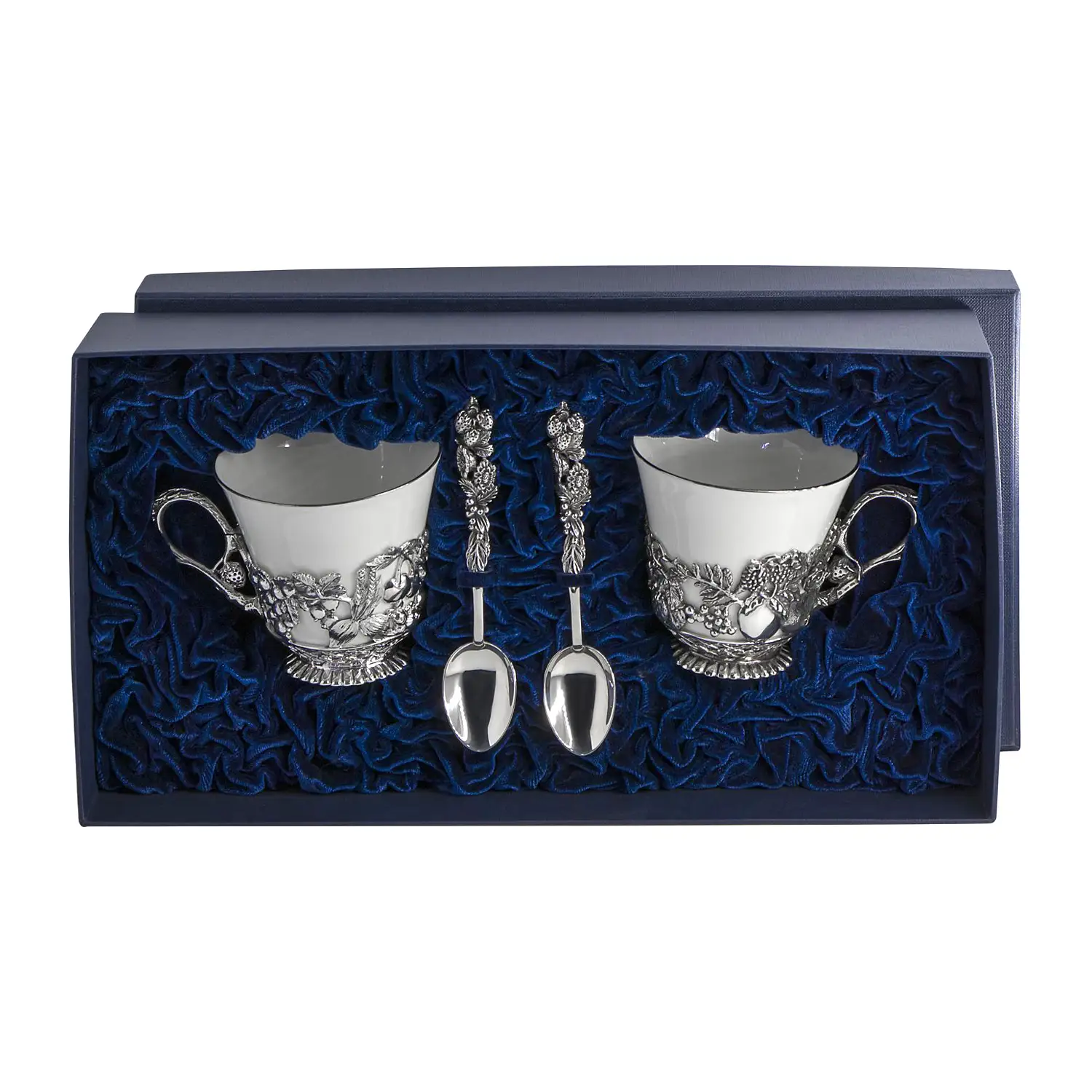 Набор чайных чашек Натюрморт: ложка, чашка (Серебро 925) набор чайных чашек витая ложка чашка серебро 925