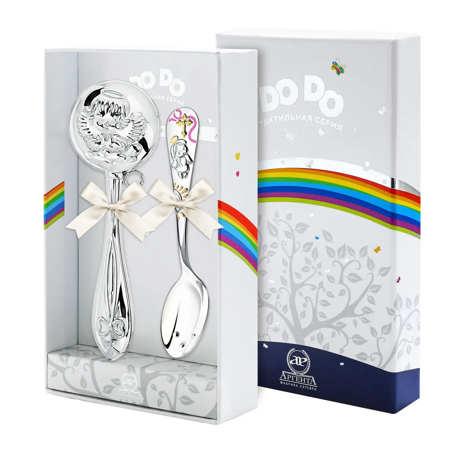 Набор для малышей DODO Ангел: ложка и погремушка, розовый (Серебро 925) набор для малышей dodo ангел погремушка и сувенир пустышка серебро 925