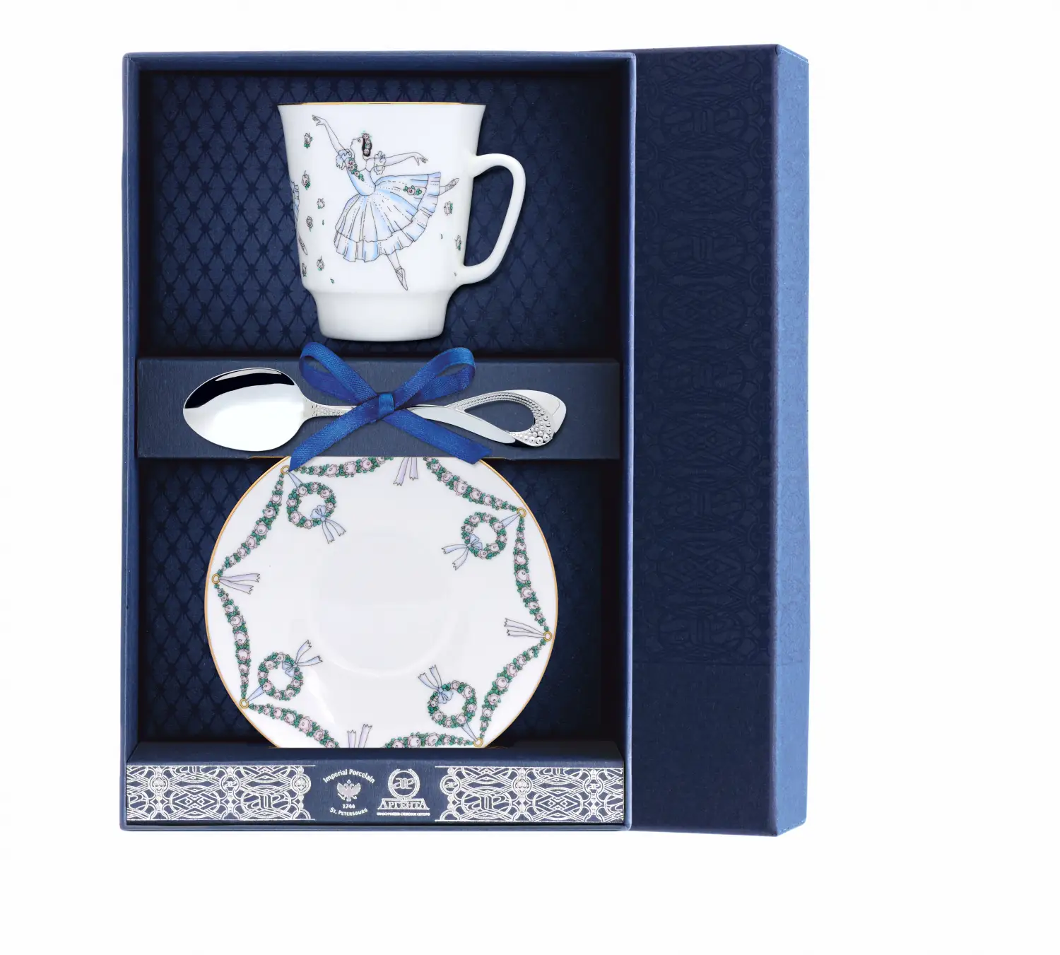 Набор чайный Майская - Жизель: блюдце, ложка, чашка (Серебро 925) набор чайный тигр с позолотой ложка чашка серебро 925