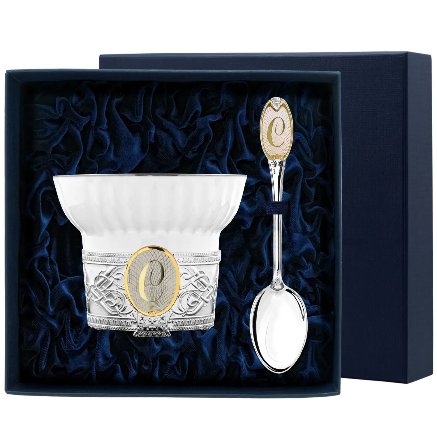 Набор чайная чашка с логотипом С : ложка, чашка (Серебро 925) чайная чашка летняя стрекоза из янтаря с ложечкой серебро