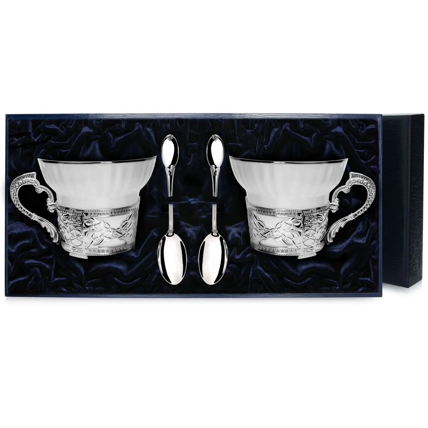 Набор чайных чашек под логотип: ложка, чашка (Серебро 925)