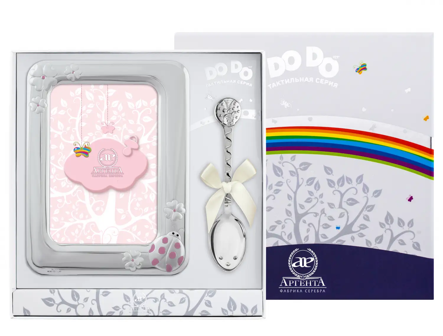 Набор детский DODO Божья коровка: ложка и рамка, розовая (Серебро 925) набор детский dodo медведь и воздушный шар ложка и рамка серебро 925
