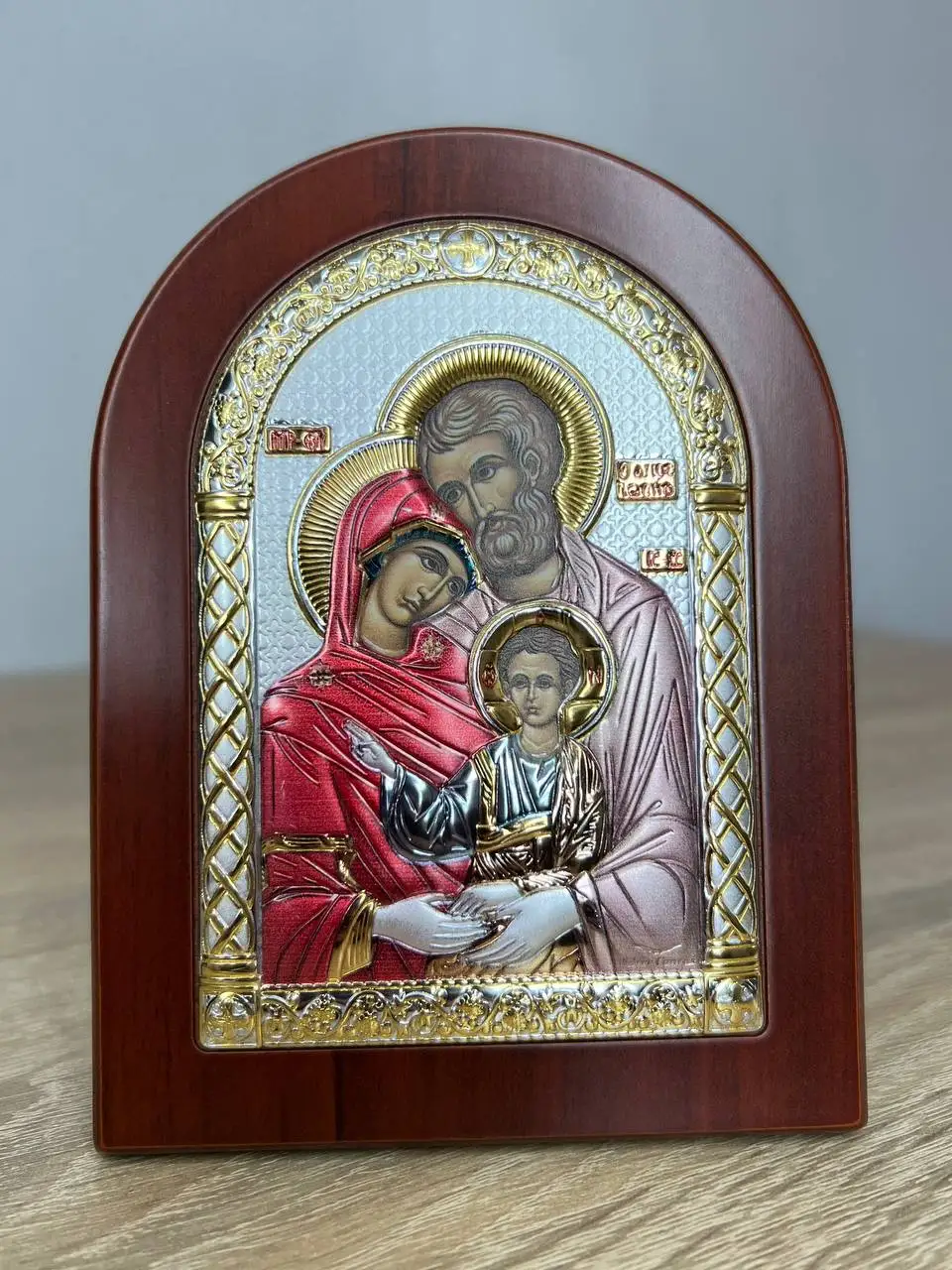 Икона арочная "Св. Семейство", красное дерево, эмаль 105х140